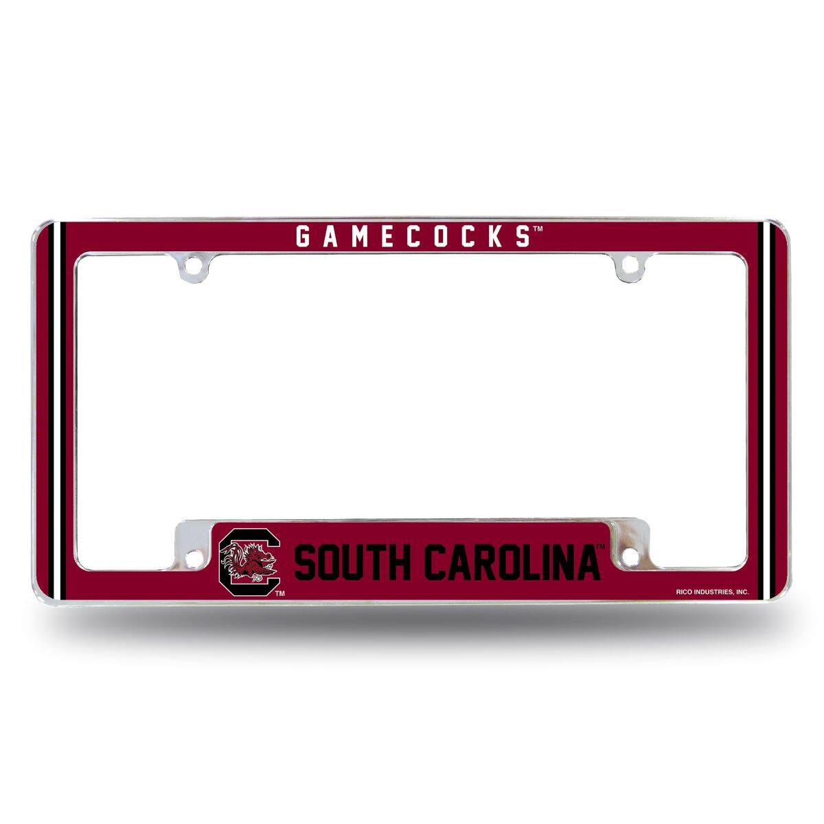 South Carolina Gamecocks Chrome Metal License Plate Frame with Full Frame Team Color Graphics
