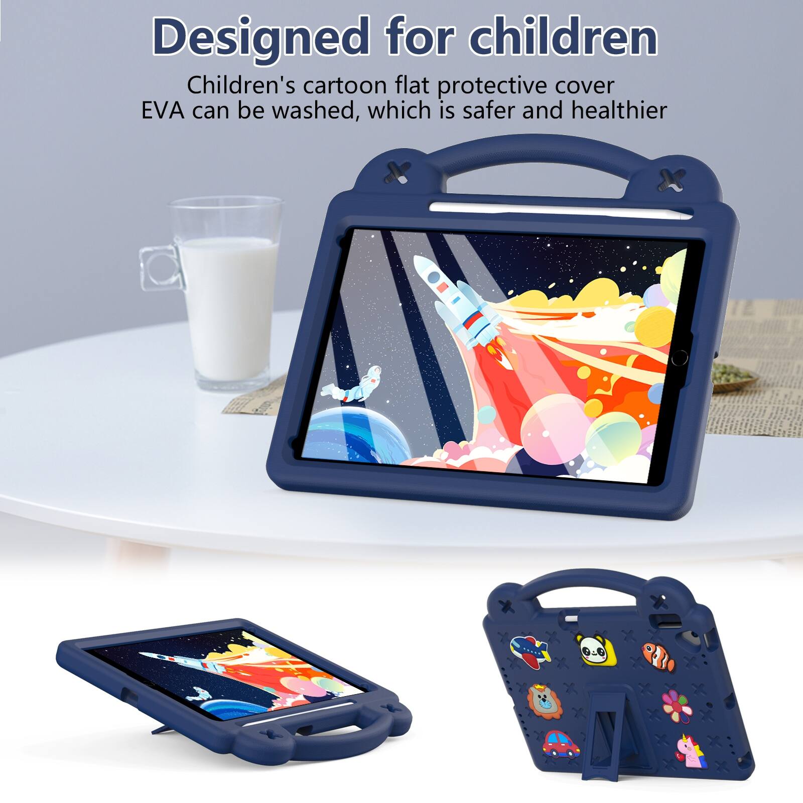Designed for children  
Children's cartoon flat protective cover EVA can be washed, which is safer and healthier