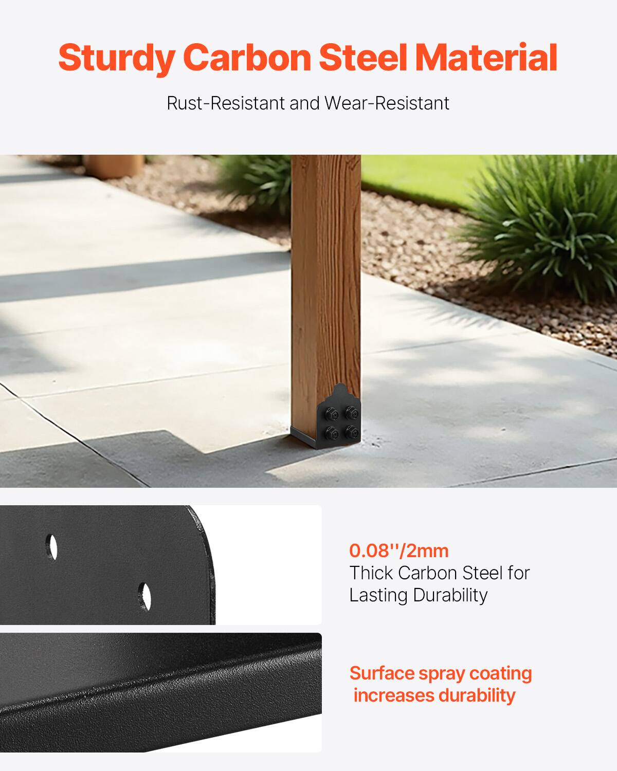 Sturdy Carbon Steel Material  
Rust-Resistant and Wear-Resistant  

0.08"/2mm Thick Carbon Steel for Lasting Durability  

Surface spray coating increases durability