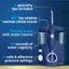 The text on the image is grouped as follows:

1. 6 specialty tips included
2. 360 tip rotation reaches whole mouth
3. Flossing wand with water control (ON/OFF)
4. 90 seconds of water capacity
5. 10 safe & effective pressure settings
6. AB8 waterpik
