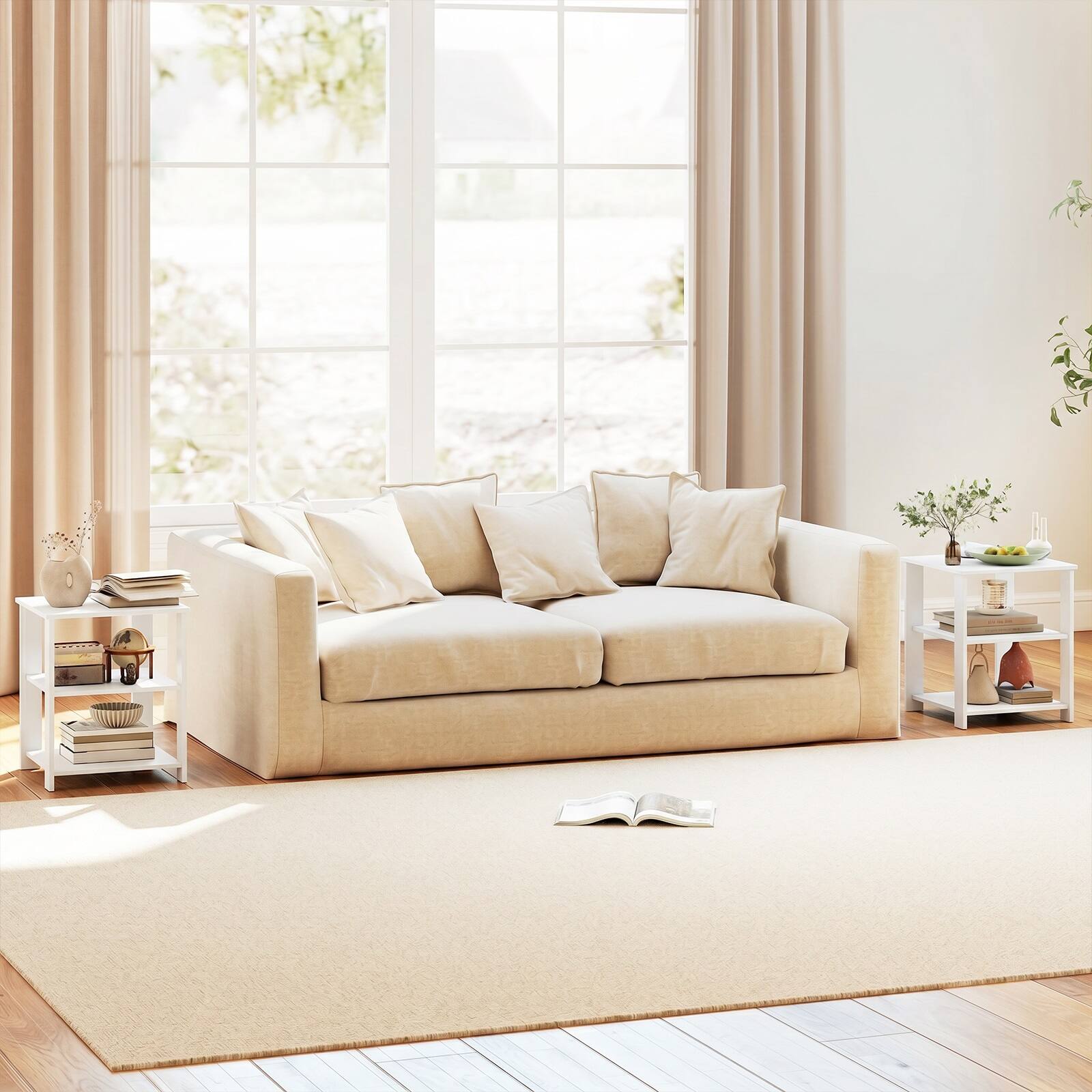 Alt View 1. Gymax - Gymax 2PCS 3-Tier End Table Square Side Table w/Open Storage Shelves for Living Room White - White.
