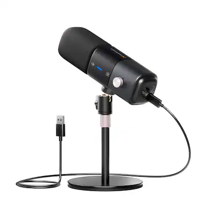 Front. HM 1810 - Am25x Gen2 Xlr usb Condenser Microphone With Noise Canceling volume Control headphone Jack mute Podcast For - AM25X XLR/USB Mic with Desk Stand.
