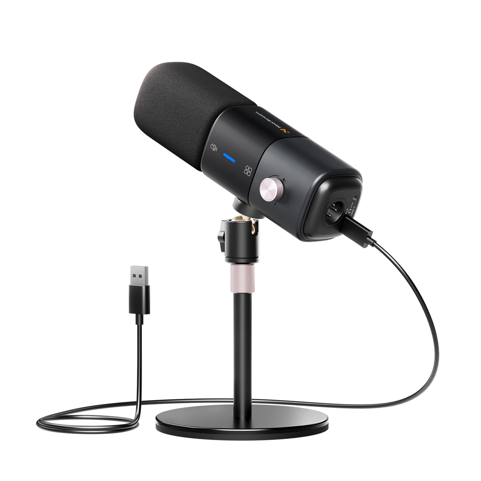 Front. HM 1810 - Am25x Gen2 Xlr usb Condenser Microphone With Noise Canceling volume Control headphone Jack mute Podcast For - AM25X XLR/USB Mic with Desk Stand.