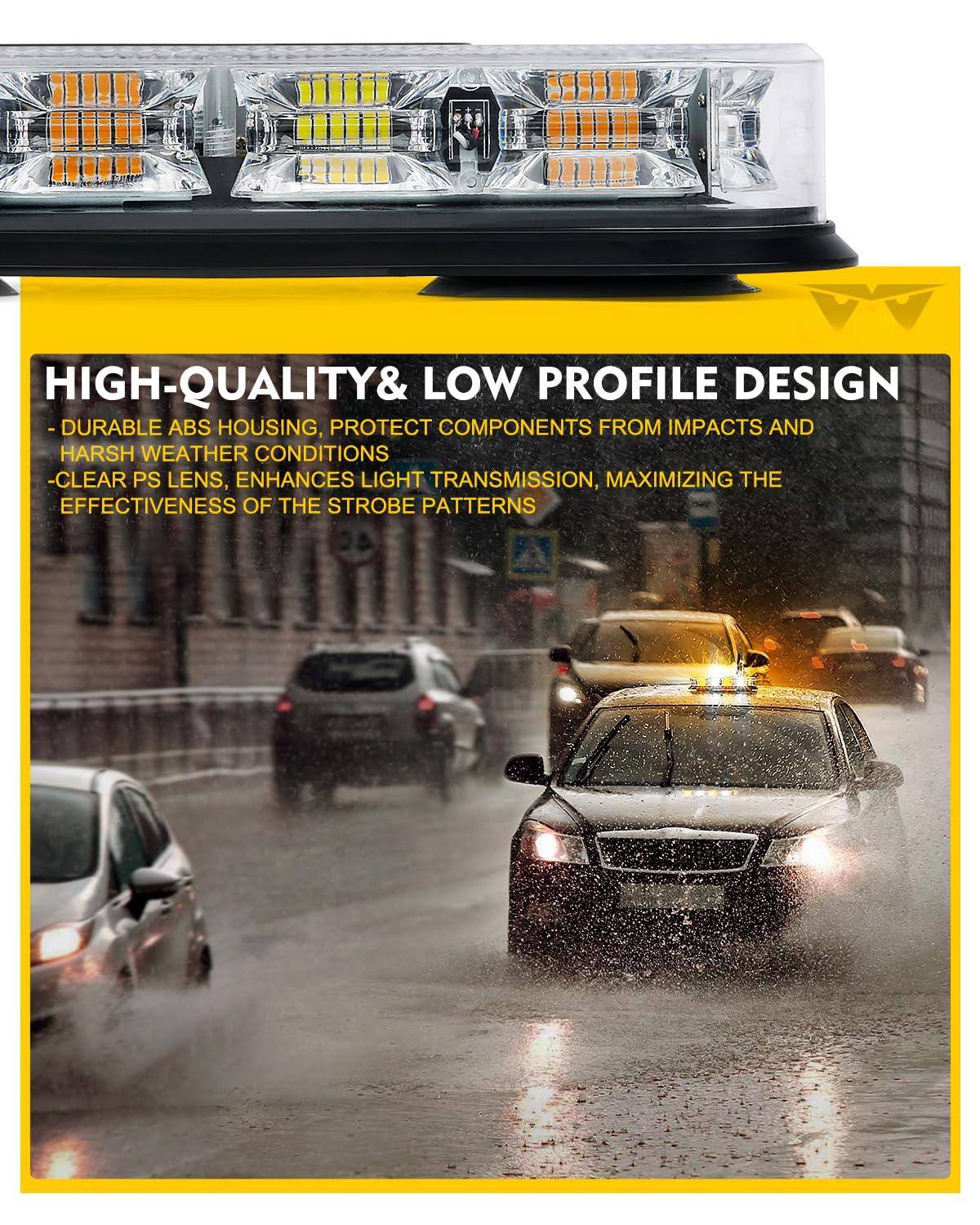 HIGH-QUALITY & LOW PROFILE DESIGN

- DURABLE ABS HOUSING, PROTECT COMPONENTS FROM IMPACTS AND HARSH WEATHER CONDITIONS
- CLEAR PS LENS, ENHANCES LIGHT TRANSMISSION, MAXIMIZING THE EFFECTIVENESS OF THE STROBE PATTERNS