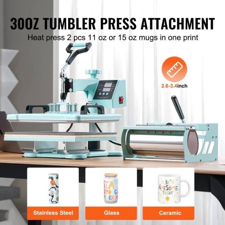 300Z TUMBLER PRESS ATTACHMENT  
Heat press 2 pcs 11 oz or 15 oz mugs in one print  
2.6-3.4 inch  

Stainless Steel  
Glass  
Ceramic
