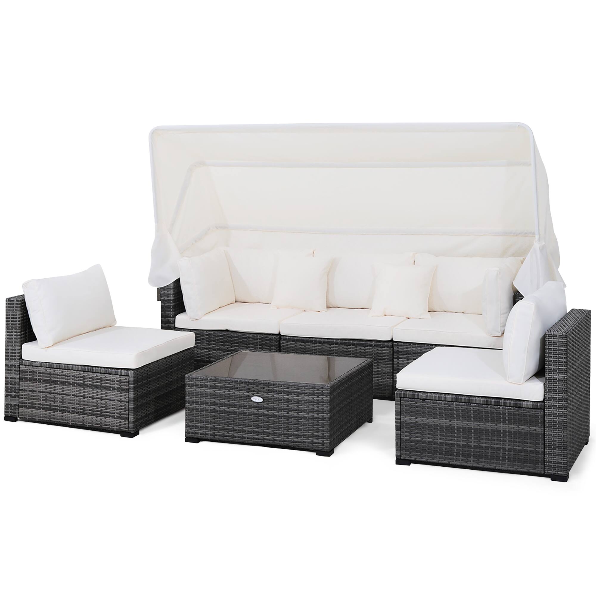 Alt View 9. Costway - Costway 6-Piece Outdoor Patio Furniture Set Retractable Canopy Conversation Set - Mix Grey/Off White.