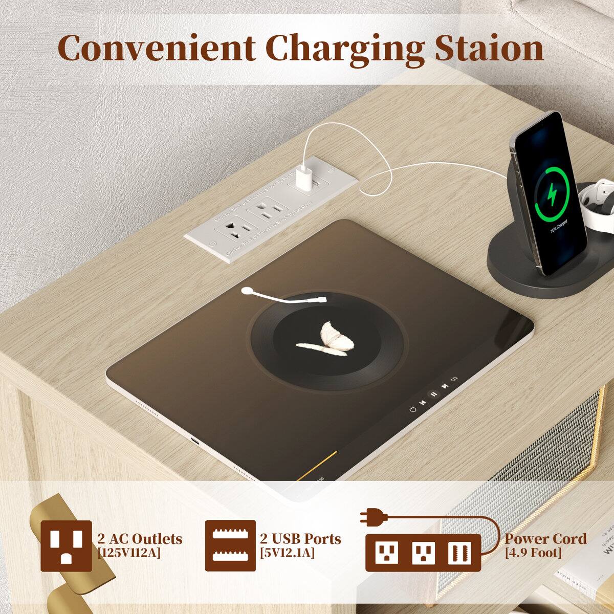 Convenient Charging Station COSN e I / C - HHO S 2 AC Outlets [125V/12A] 2 USB Ports [5V/12.1A] I Power Cord q.a [4.9 Foot]