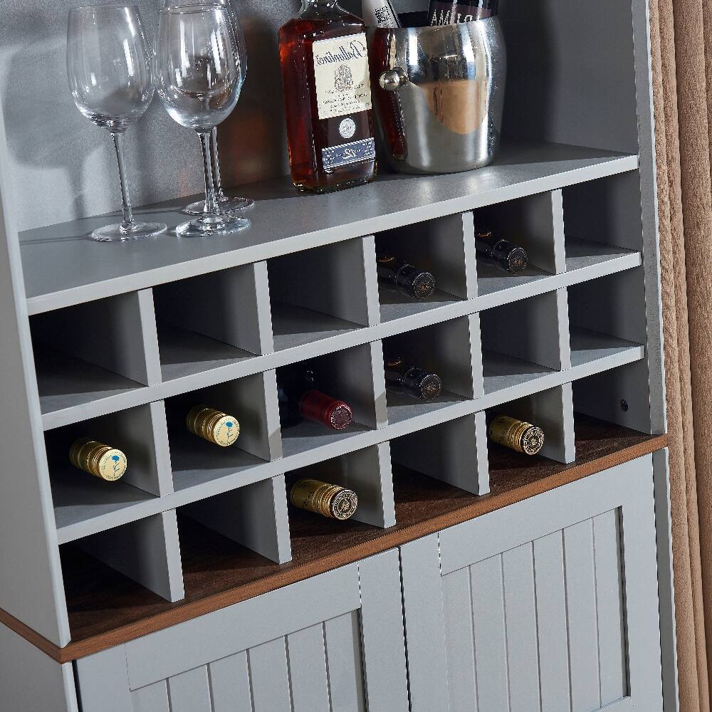 Alt View 2. Loheer - Loheer Arched Wood Wine Cabinet Freestanding Liquor Bar Cabinet with Adjustable Shelves Dark Gray - Dark Grey.