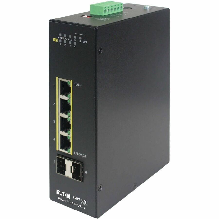 PWR RPS ALM 5 1 2 3 4 6 SFP 1 1000 2 3 4 5 LNK/ACT 6

E-TN

Model: TRIPP LITE NGI-S04C2P4-4
