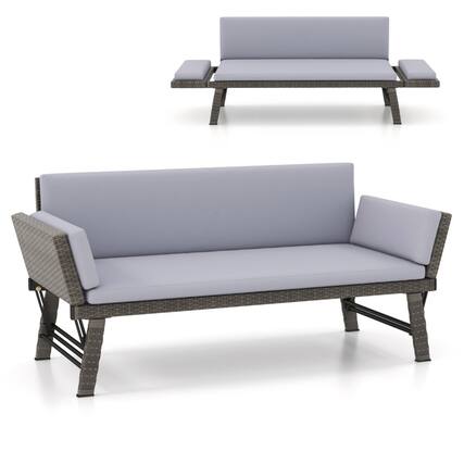 Front. SlickBlue - Outdoor Convertible Sofa Daybed with Adjustable Armrests for Balcony or Patio - Grey.