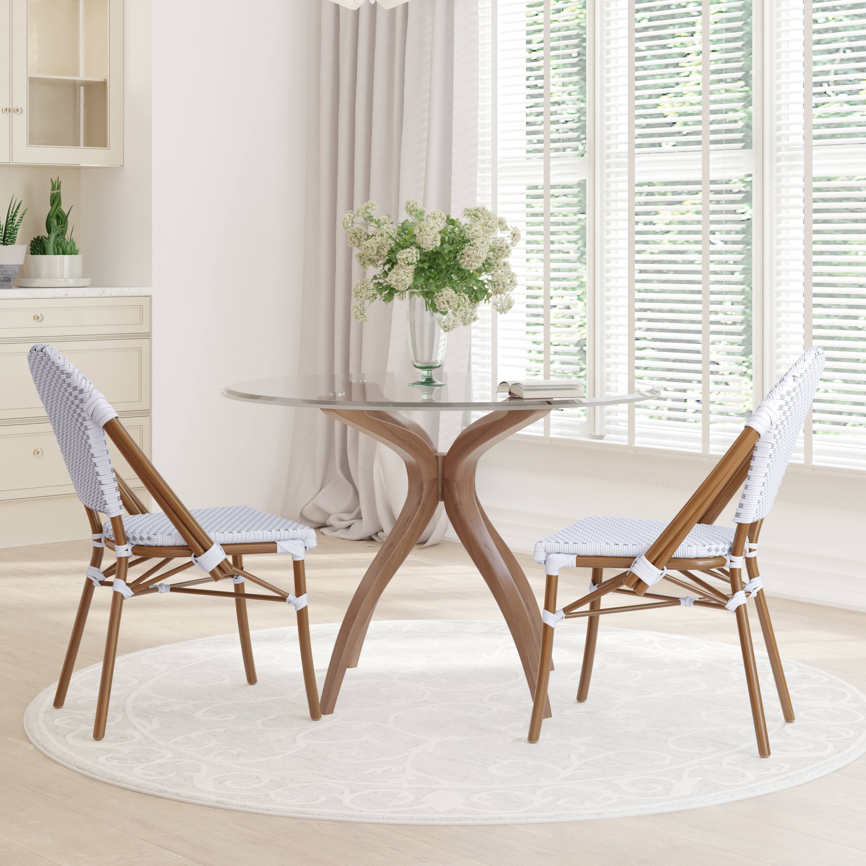 Alt View 2. Emma + Oliver - Colmar Indoor/Outdoor Stacking Bistro Chairs with Aluminum Frame - White & Gray/Natural Frame.