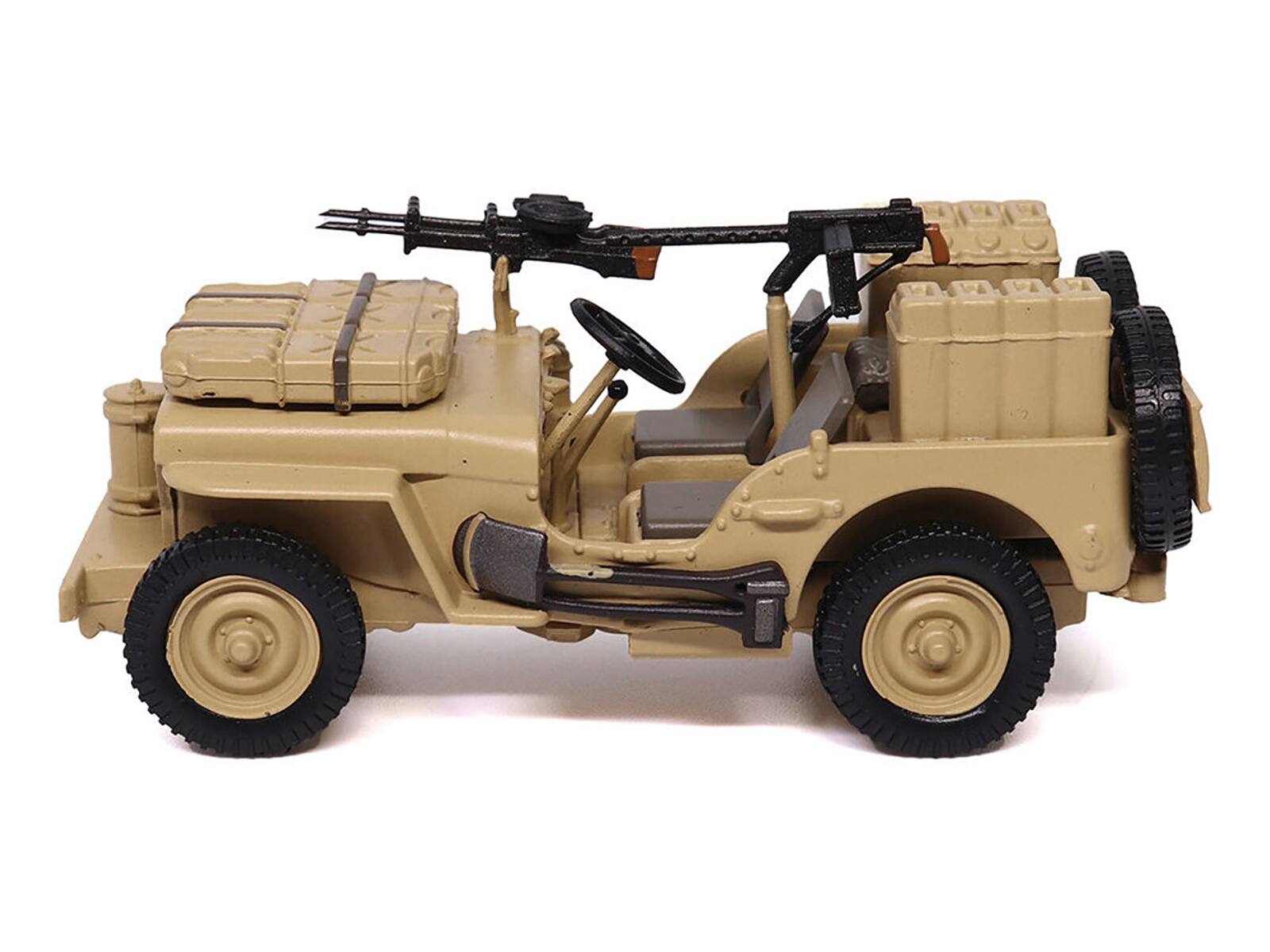 Angle. Militaria Die Cast - British SAS 1/4-Ton Willys Jeep with Vickers K Machine Gun Desert Sand British Royal Army 1/43 Diecast Model - Sand.