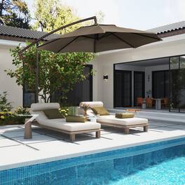 Mondawe - 10ft Offset Patio Cantilever Umbrella with Easy Tilt & Crank 360°Rotate - Tan