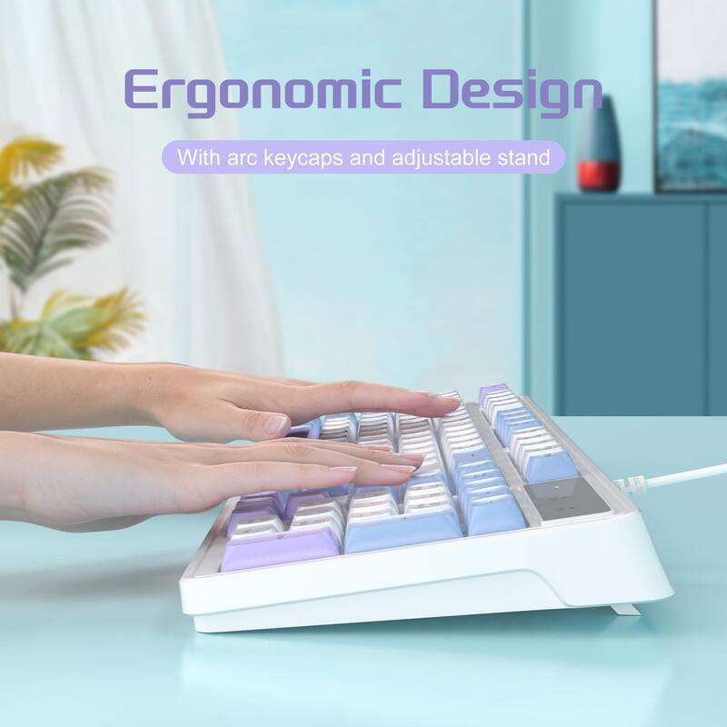 Ergonomic Design  
With arc keycaps and adjustable stand