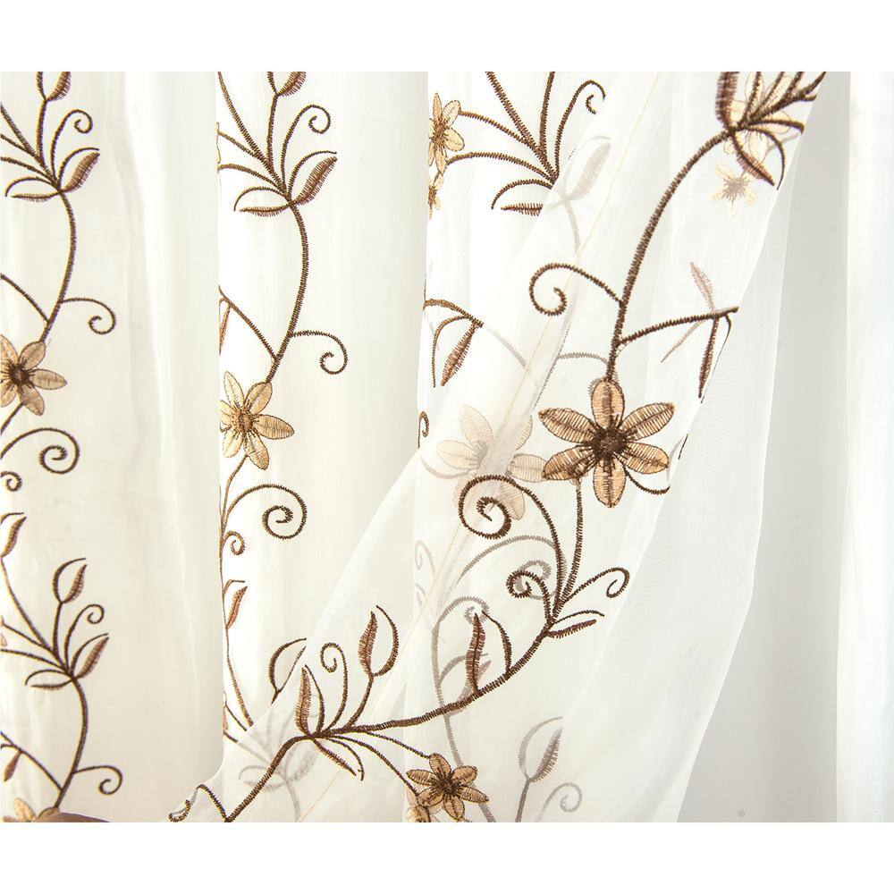 Left. RT Designers Collection - Priscilla Floral Embroidered Curtain Panel with Double Elegant Window Treatment - Gold.