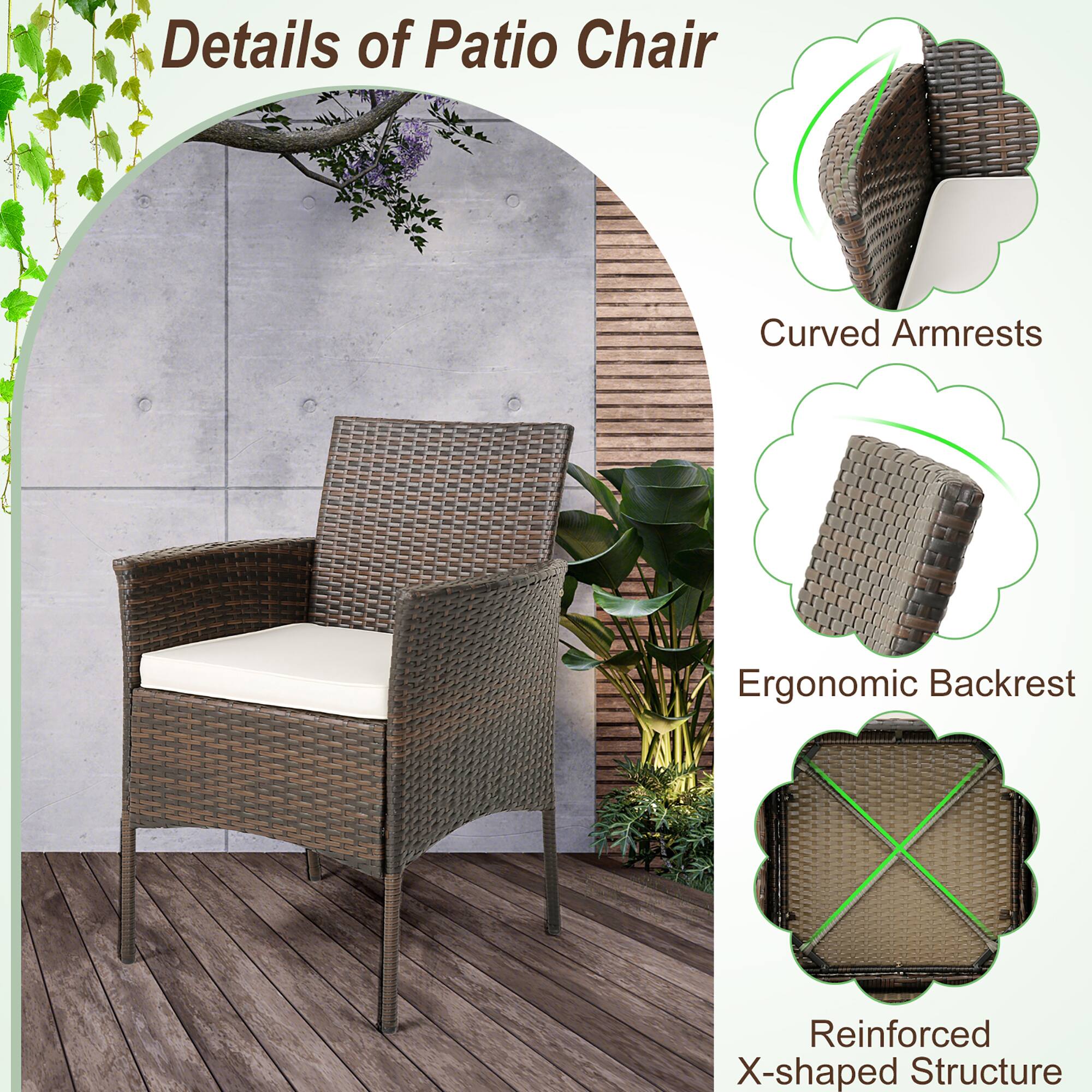 Details of Patio Chair

- Curved Armrests
- Ergonomic Backrest
- Reinforced X-shaped Structure