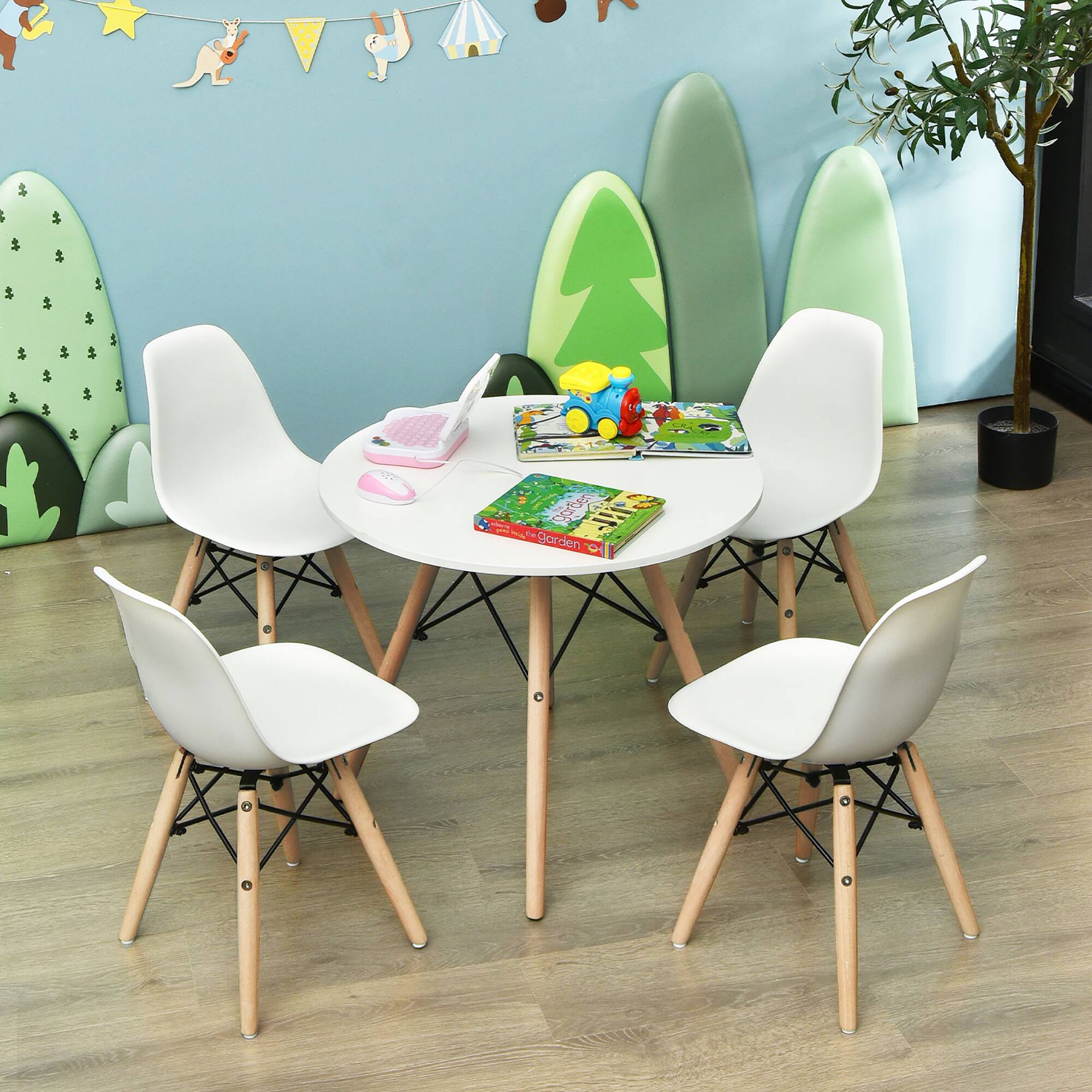 Alt View 3. Costway - Costway 4 PCS Kids Chair Set Mid-Century Modern Style Dining Chairs w/ Wood Legs - White.