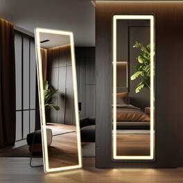 DOMETOUR - 16"x60" Full Length Mirror with LED Lights, Lighted Floor Standing Mirror with Stand