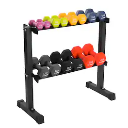 HolaHatha - 146 Pound Neoprene Dumbbell Strength Training Weight Set with Rack - Multicolor