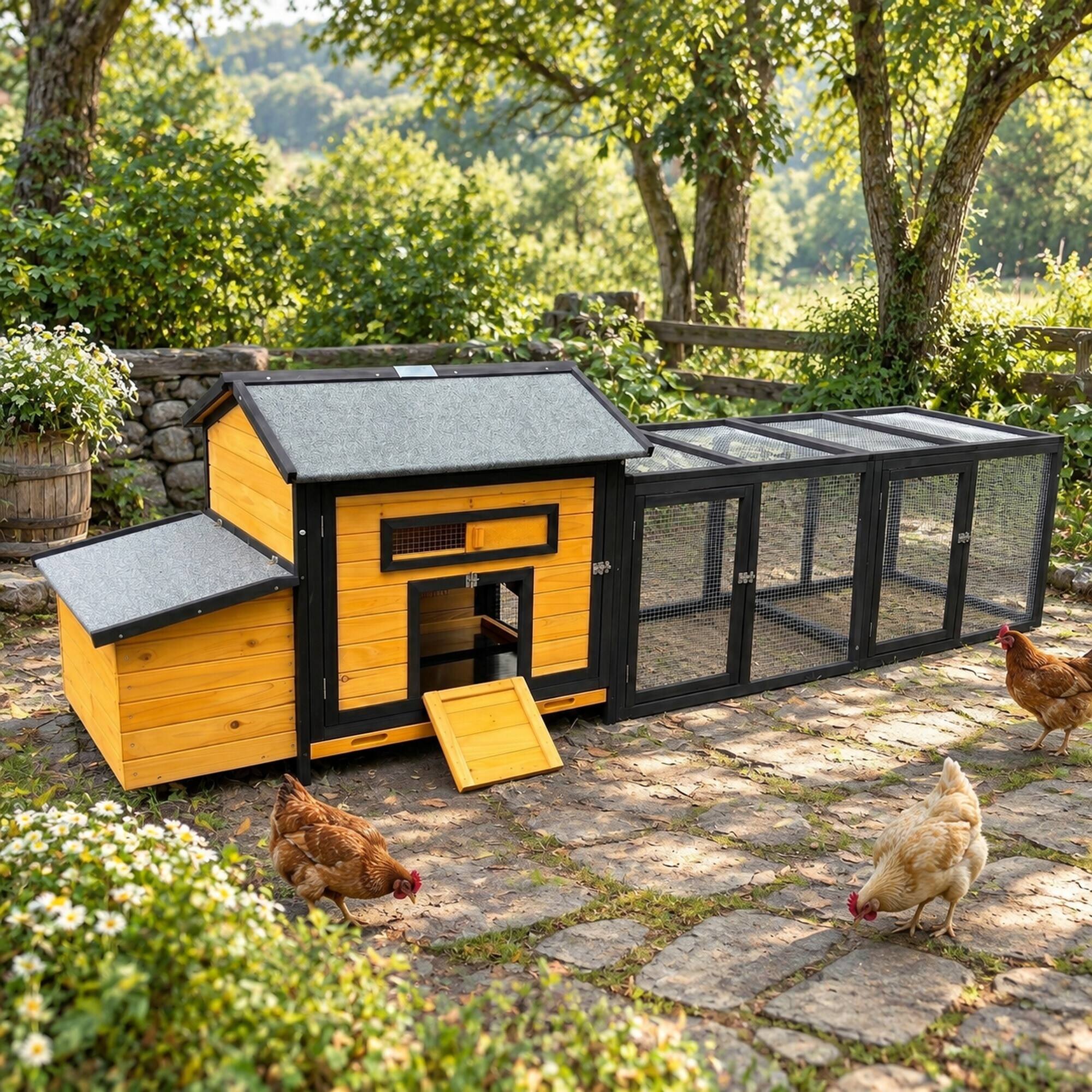 Angle. RYHNUYNE - 114 in Wooden, Run, Box, 19.6 sq ft Poultry House for 2-3 Hens.