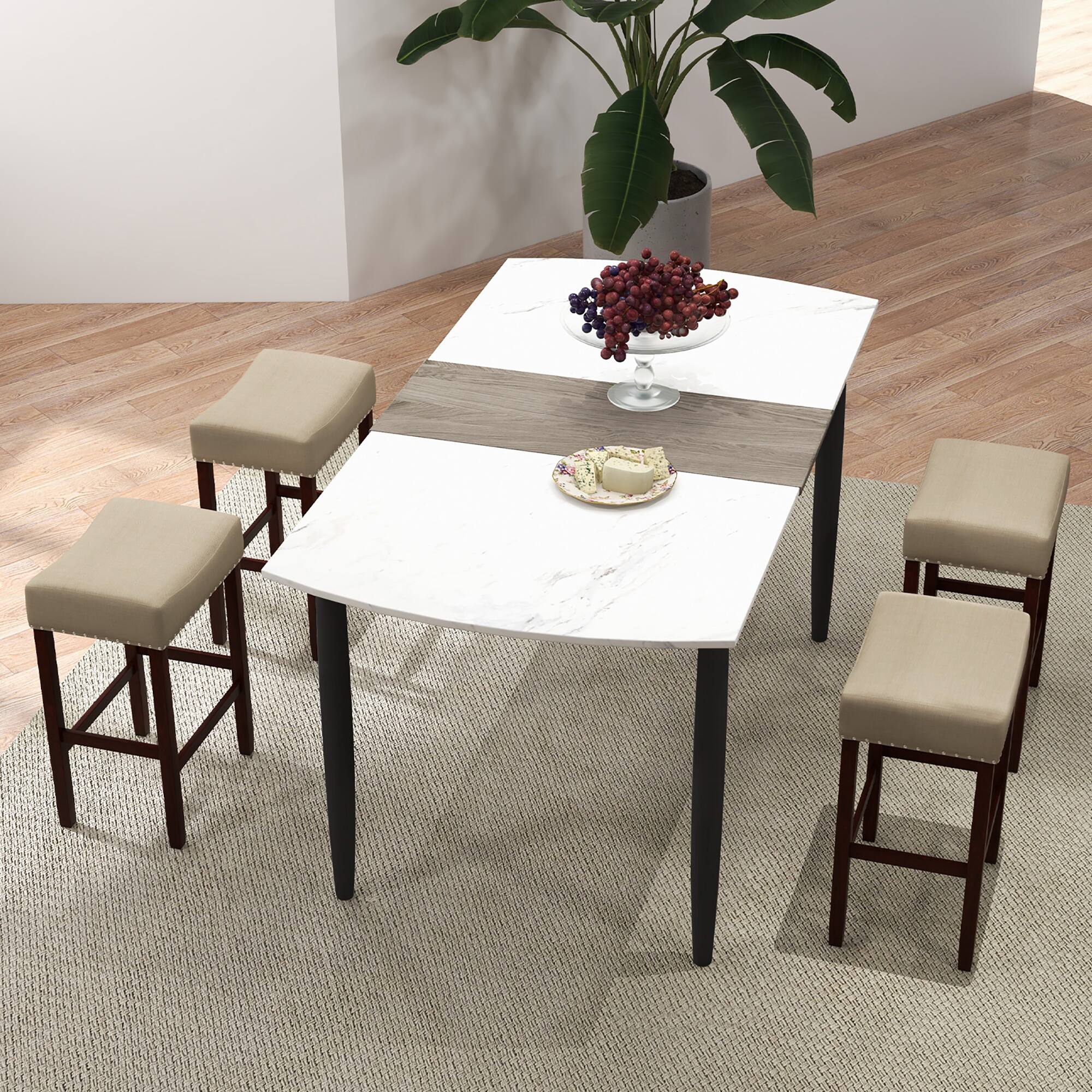 Alt View 4. Costway - Set of 2 Bar Stools Counter Height Saddle Kitchen Chairs with Wooden Legs - Beige/Brown.