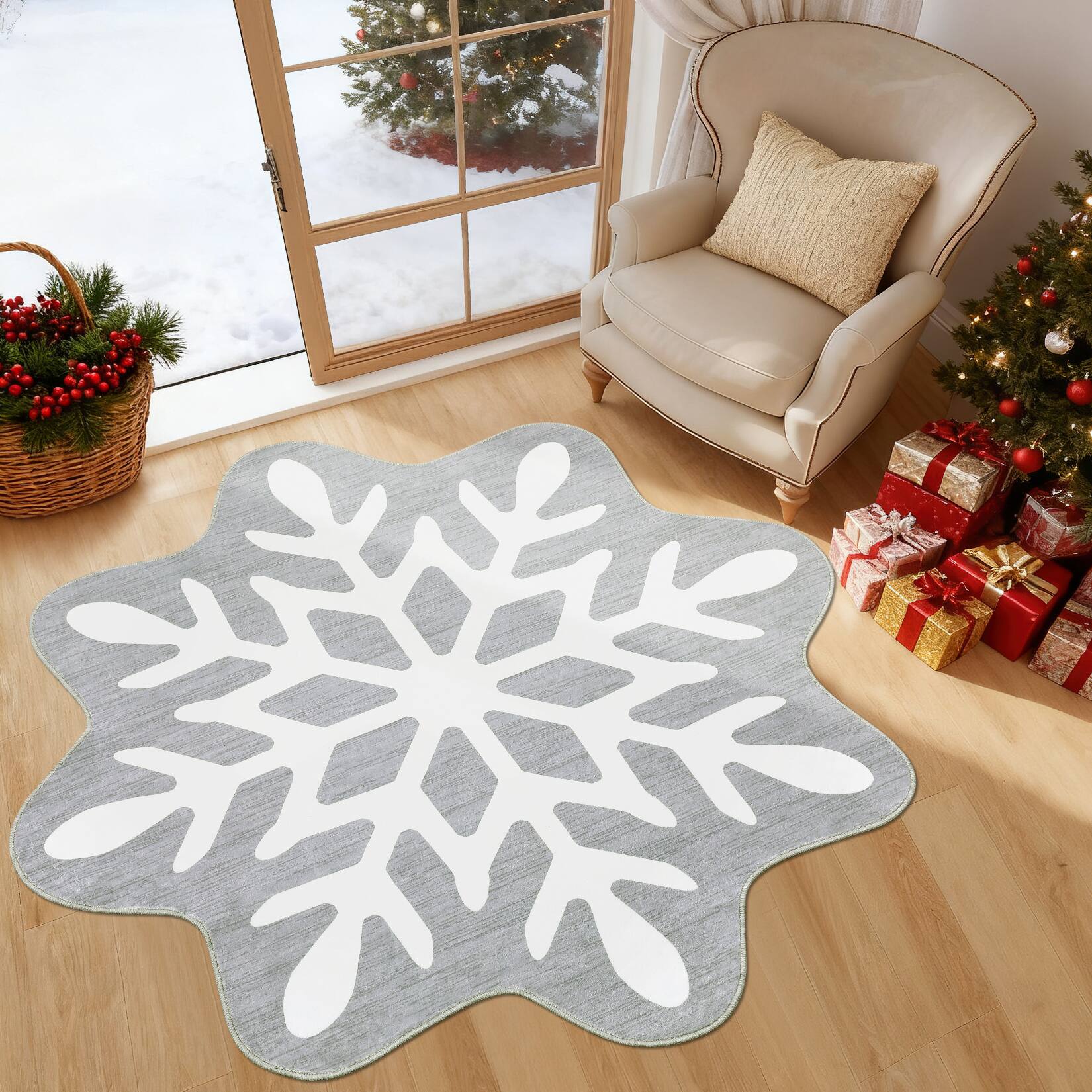 Acekool Snowflake Shape Christmas Area Rug Soft Non Slip Machine ...