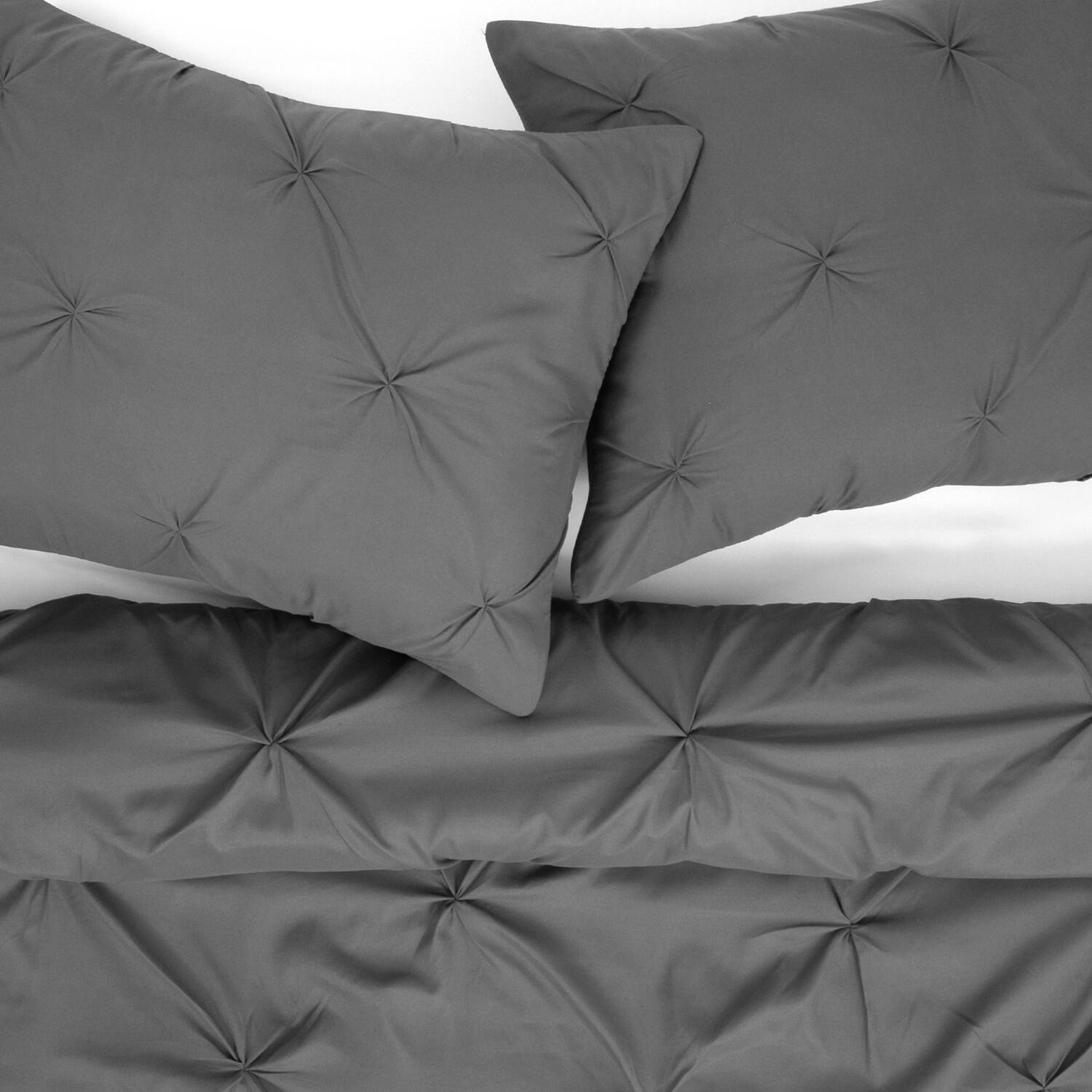 Left. Sweet Home Collection - 3 Piece Pinch Pleat Decorative Pintuck Comforter and Shams Set, All Season Bedding Set-Full/Queen - Gray.