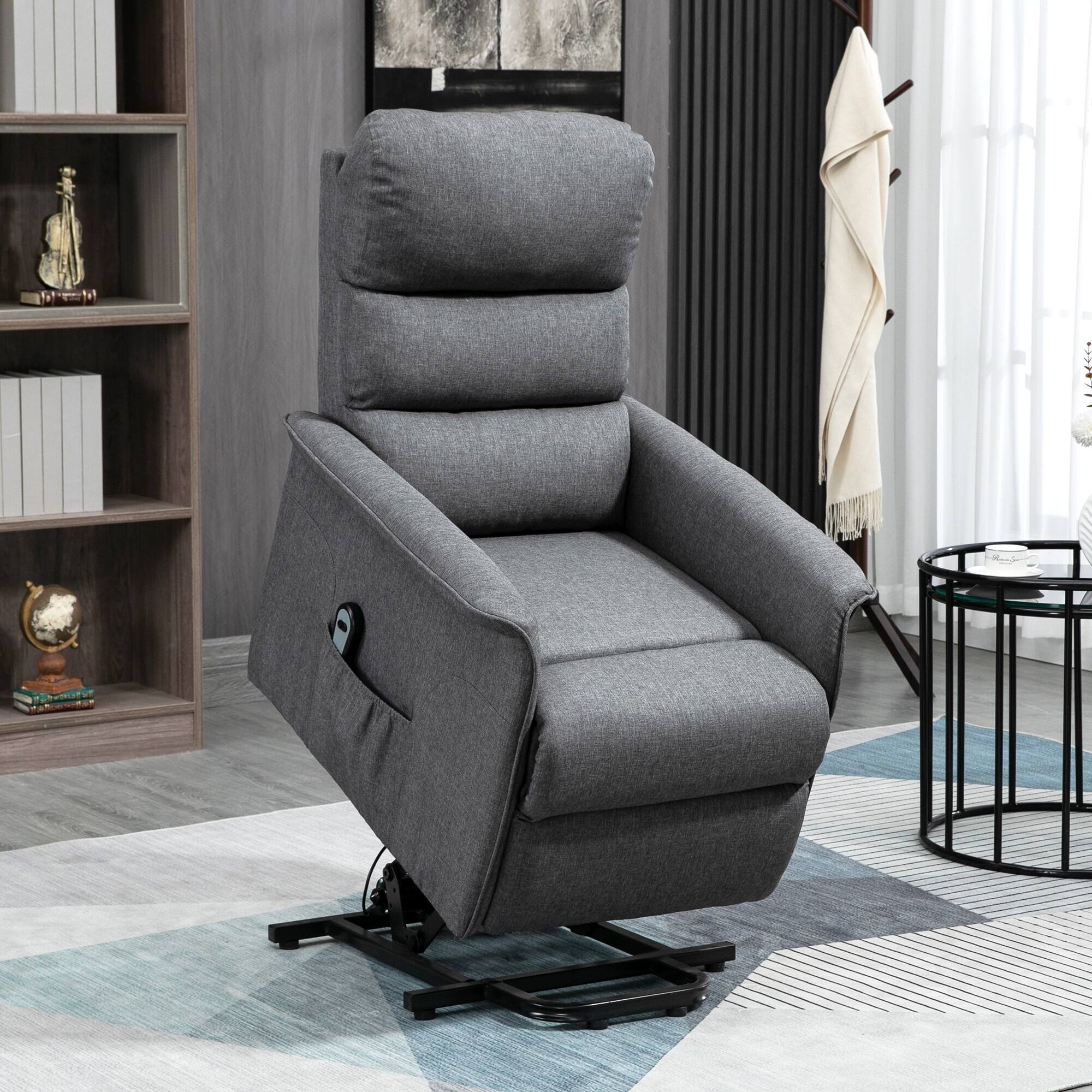 Alt View 1. Homcom - Power Lift Recliner Brown: Fabric Easy Assembly w/Remote & Side Pockets, Elderly Living Room Chair - Grey.