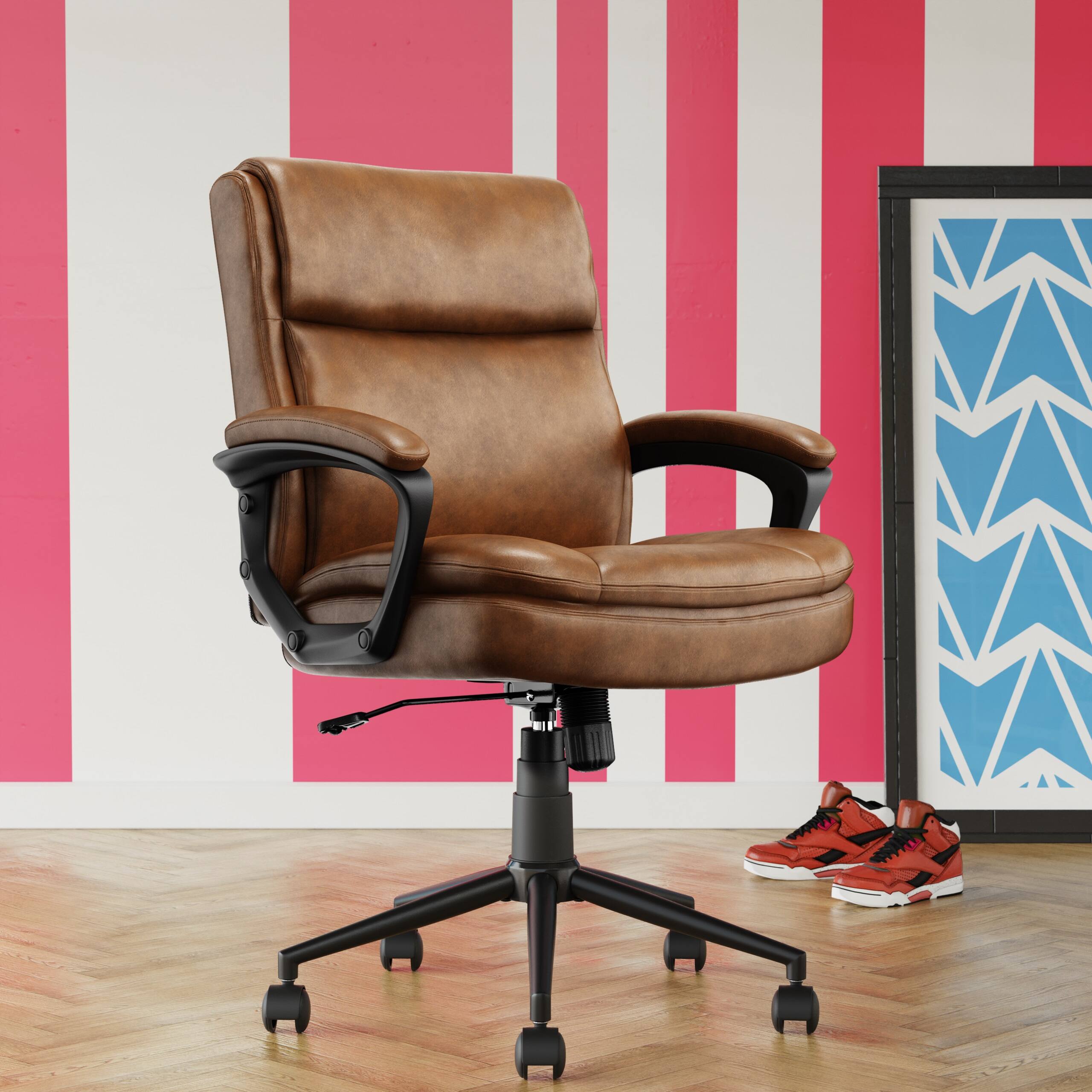 Angle. Click365 - Transform 2.0 Extra Comfort Ergonomic Mid-Back Desk Chair - Cognac.