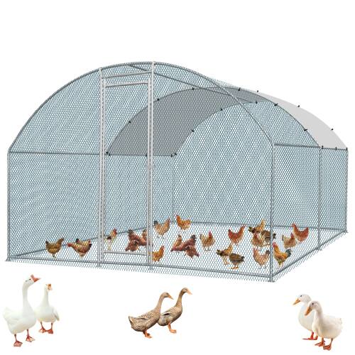 Winado - 13x10FT Large Metal Chicken Coop for Chicken Run, Walk-in Chicken Pen with Waterproof Cover for Garden Yard Outdoor - Silver