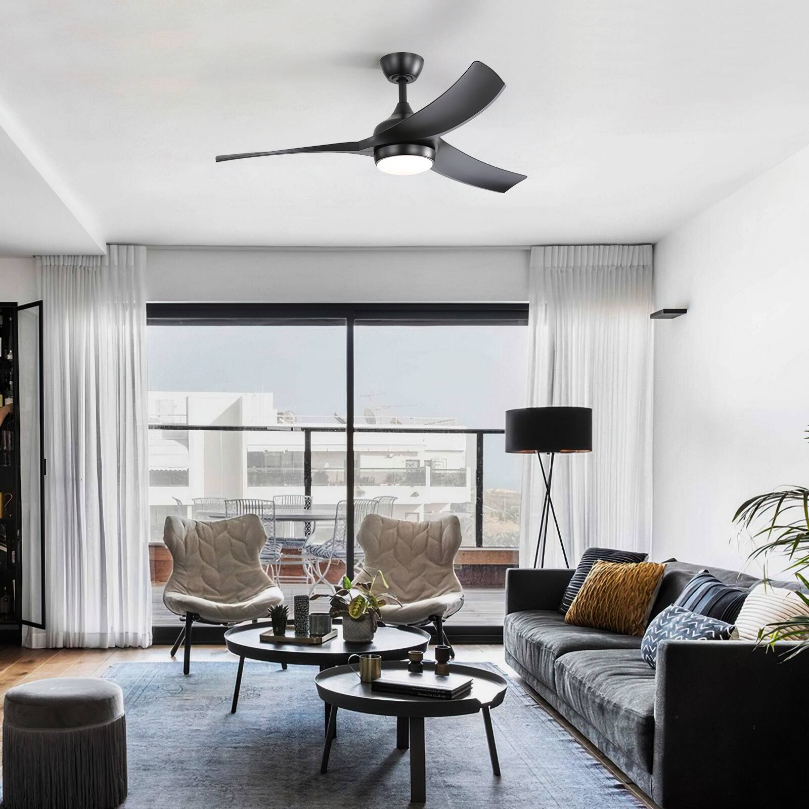 Alt View 4. Sofucor - 52 Inch Outdoor Ceiling Fans with Lights & Remote Control High Airflow 6000CFM Reversible for Bedroom Living Room Patios - Standard - Black.