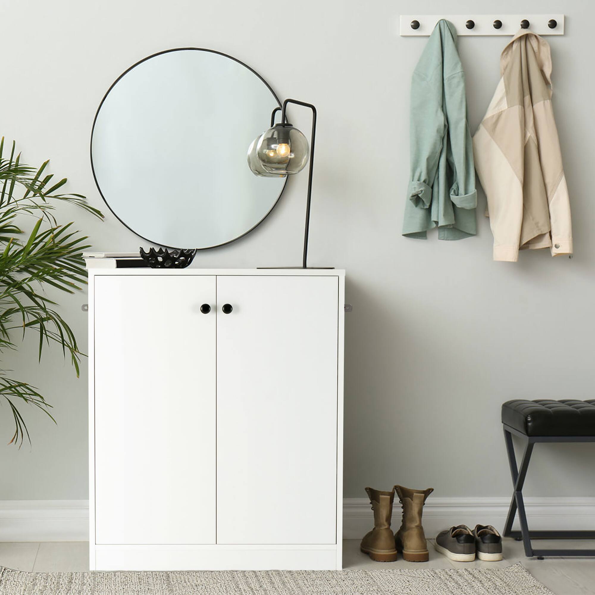 Alt View 4. Costway - Costway 2-Door Storage Cabinet Buffet Cabinet with  3 Shelves Sideboard for Kitchen Hallway - White.