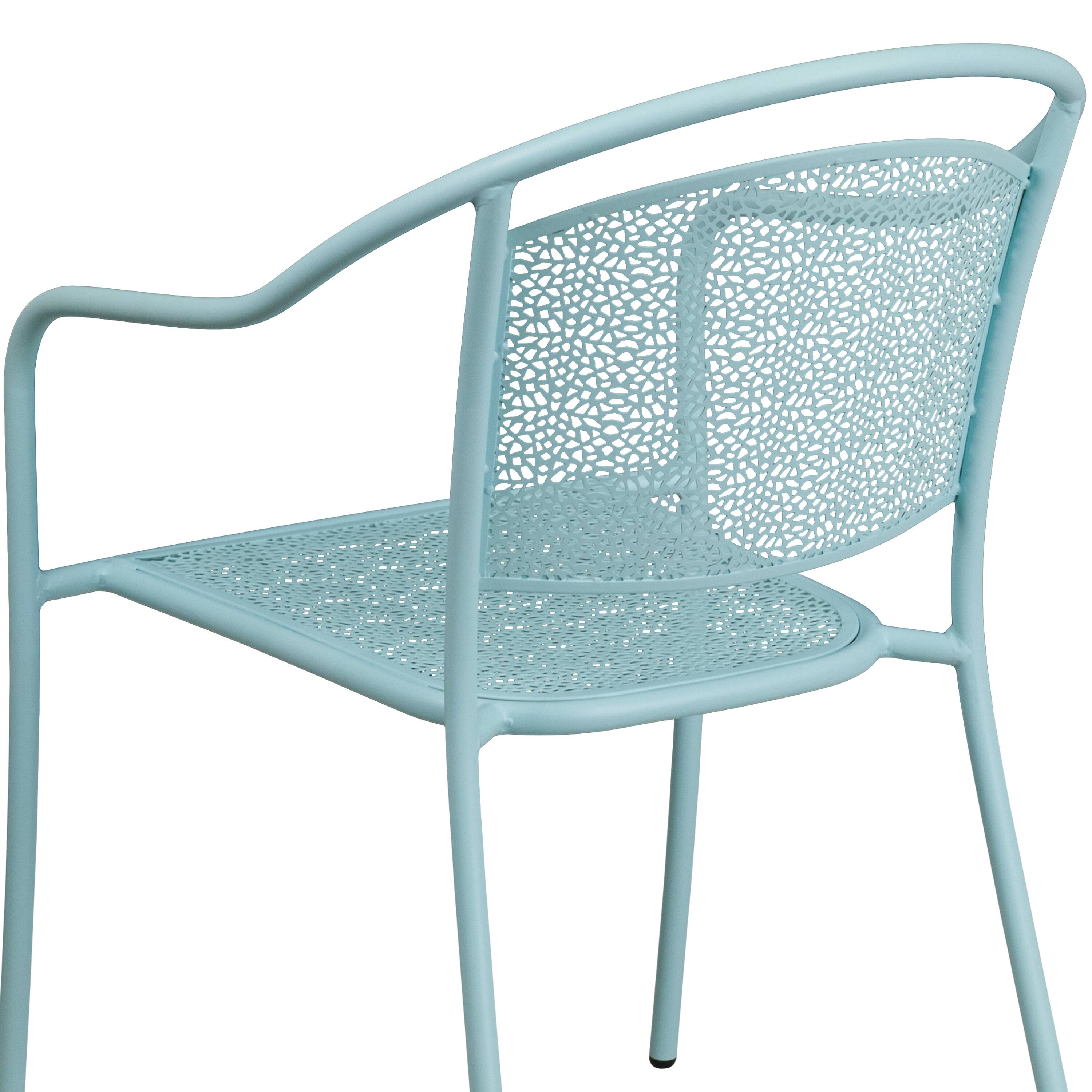 Alt View 9. Emma + Oliver - Commercial Grade Colorful Metal Patio Arm Chair with Round Back - Sky Blue.