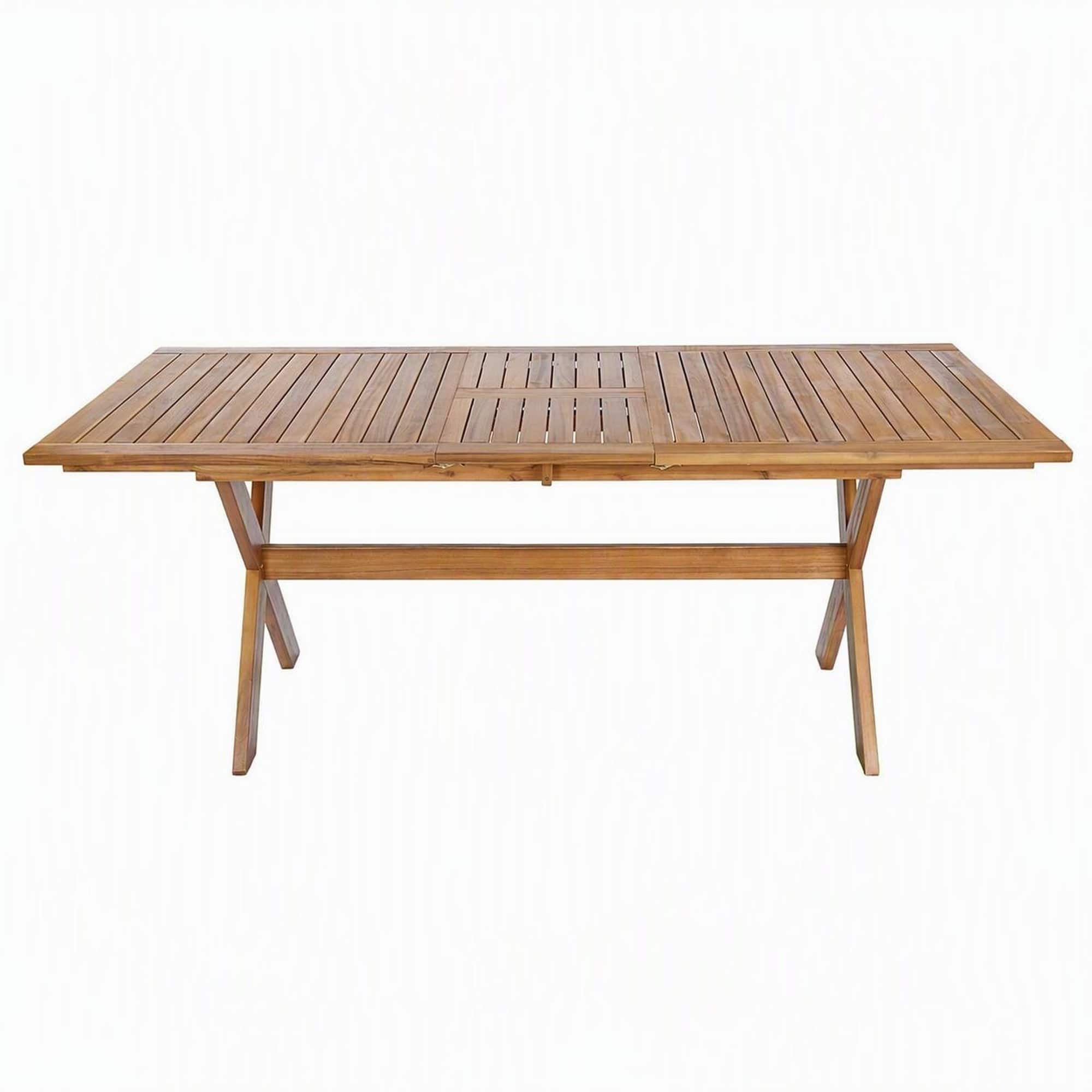 "RYHNUYNE - 60""-76"" Outdoor Extendable Dining Table, Solid Acacia Wood X-Leg Patio Table for Backyard Garden Deck, Natural Finish - Teak" price history on PriceWatchPro