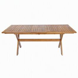 RYHNUYNE - 60"-76" Outdoor Extendable Dining Table, Solid Acacia Wood X-Leg Patio Table for Backyard Garden Deck, Natural Finish - Teak
