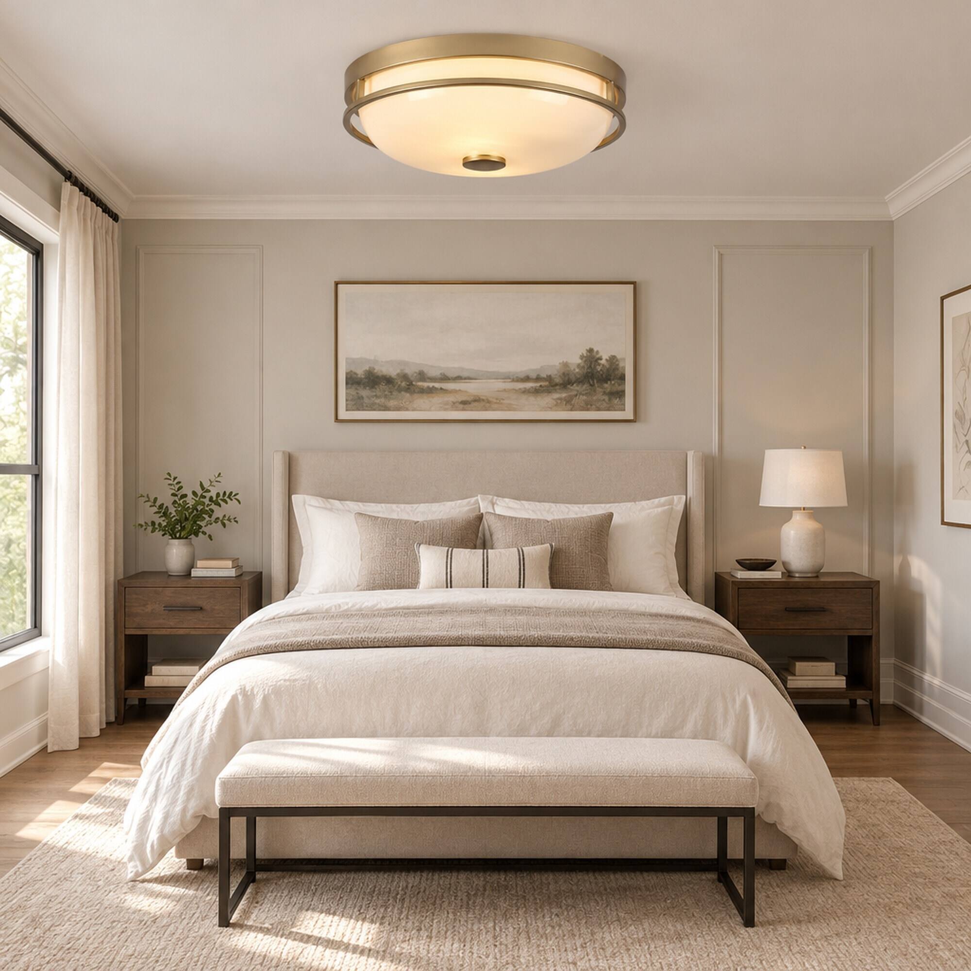 RYHNUYNE 13 Flush Mount Ceiling Light, 2 E26 Sockets, Milk Glass Shade ...