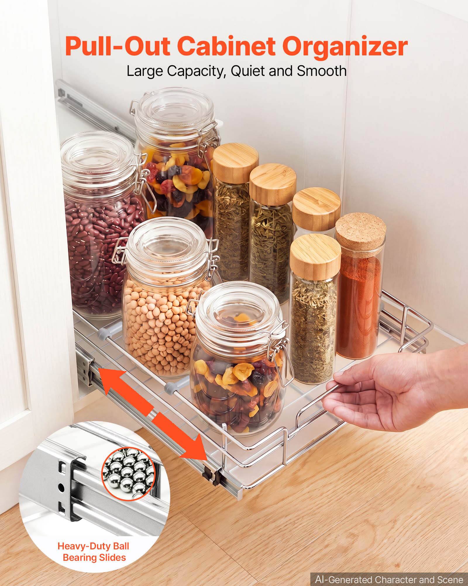 Pull-Out Cabinet Organizer  
Large Capacity, Quiet and Smooth  
Heavy-Duty Ball Bearing Slides  
AI-Generated Character and Scene