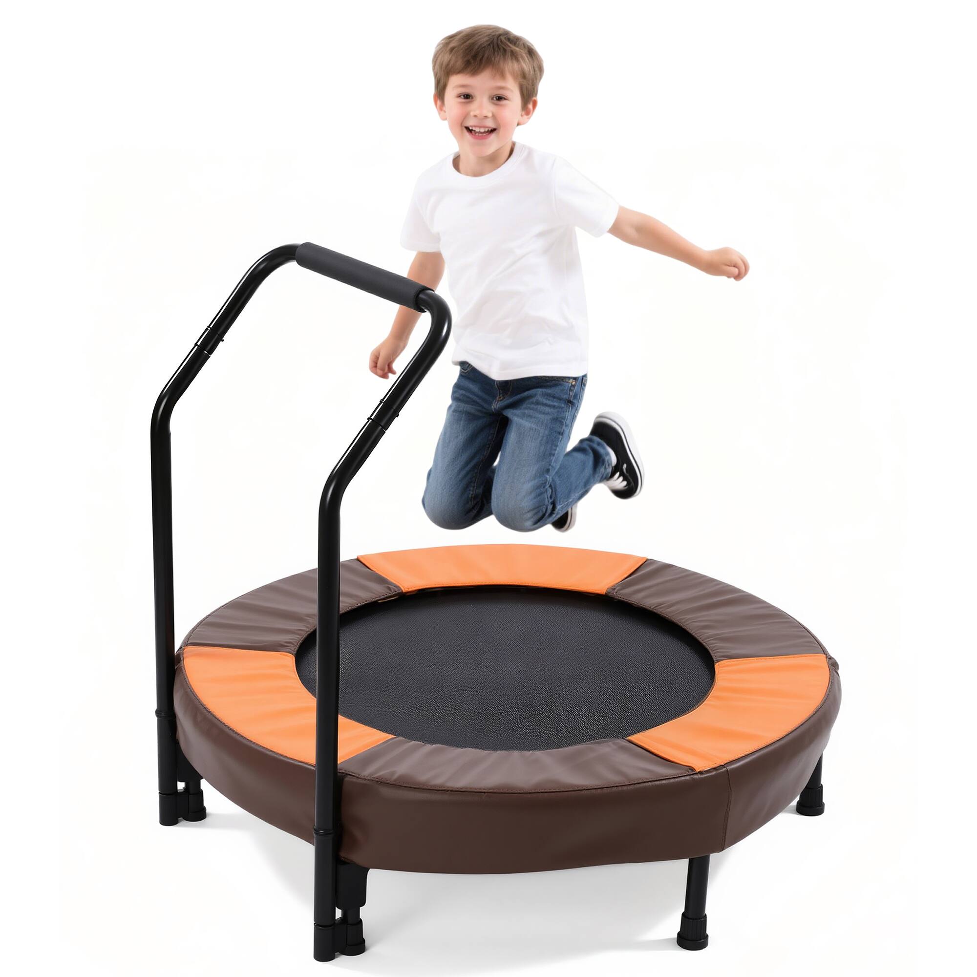 Alt View 7. Ecooso - 36" Foldable Toddler Trampoline w/ Foam Handle, Safety Pad, Easy Setup, Indoor/Outdoor, Ages 1-6 - Orange+Dark Brown.