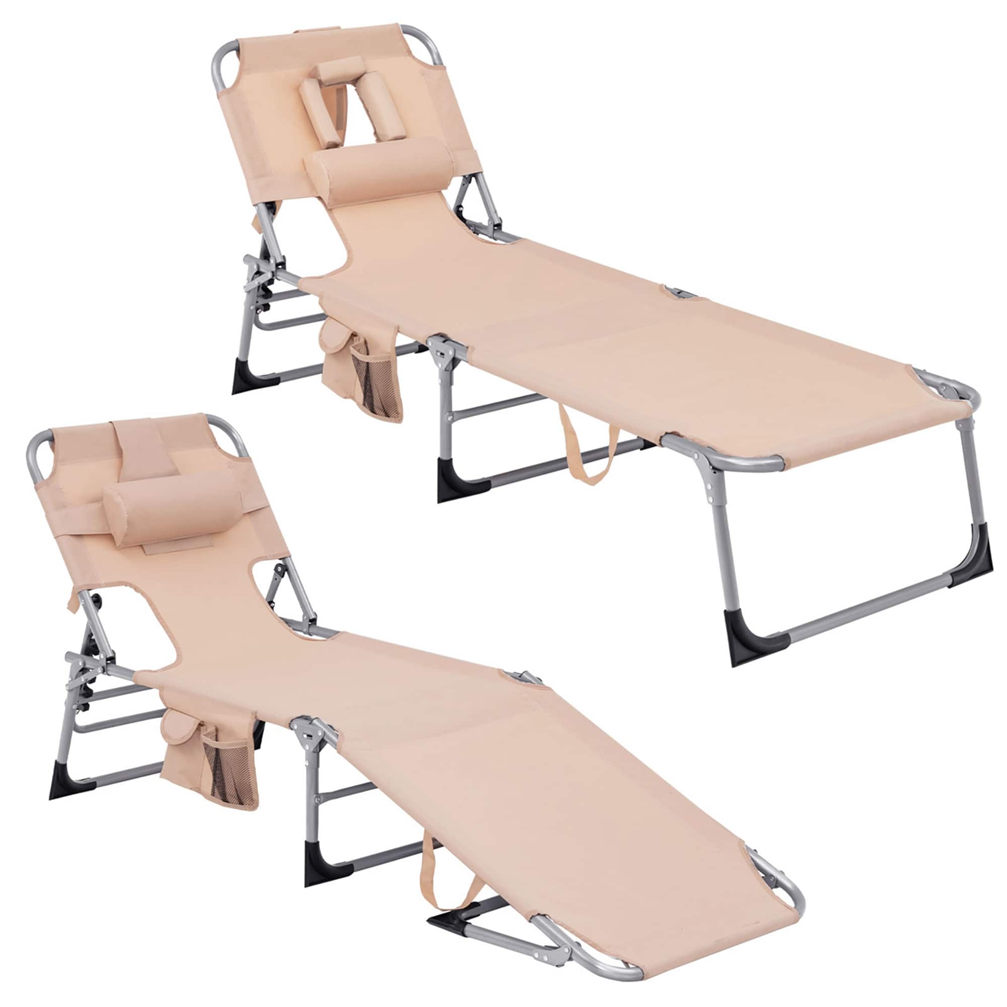 Costway - 2PCS Outdoor Beach Lounge Chair Folding Chaise Lounge with Pillow - Beige price history on PriceWatchPro