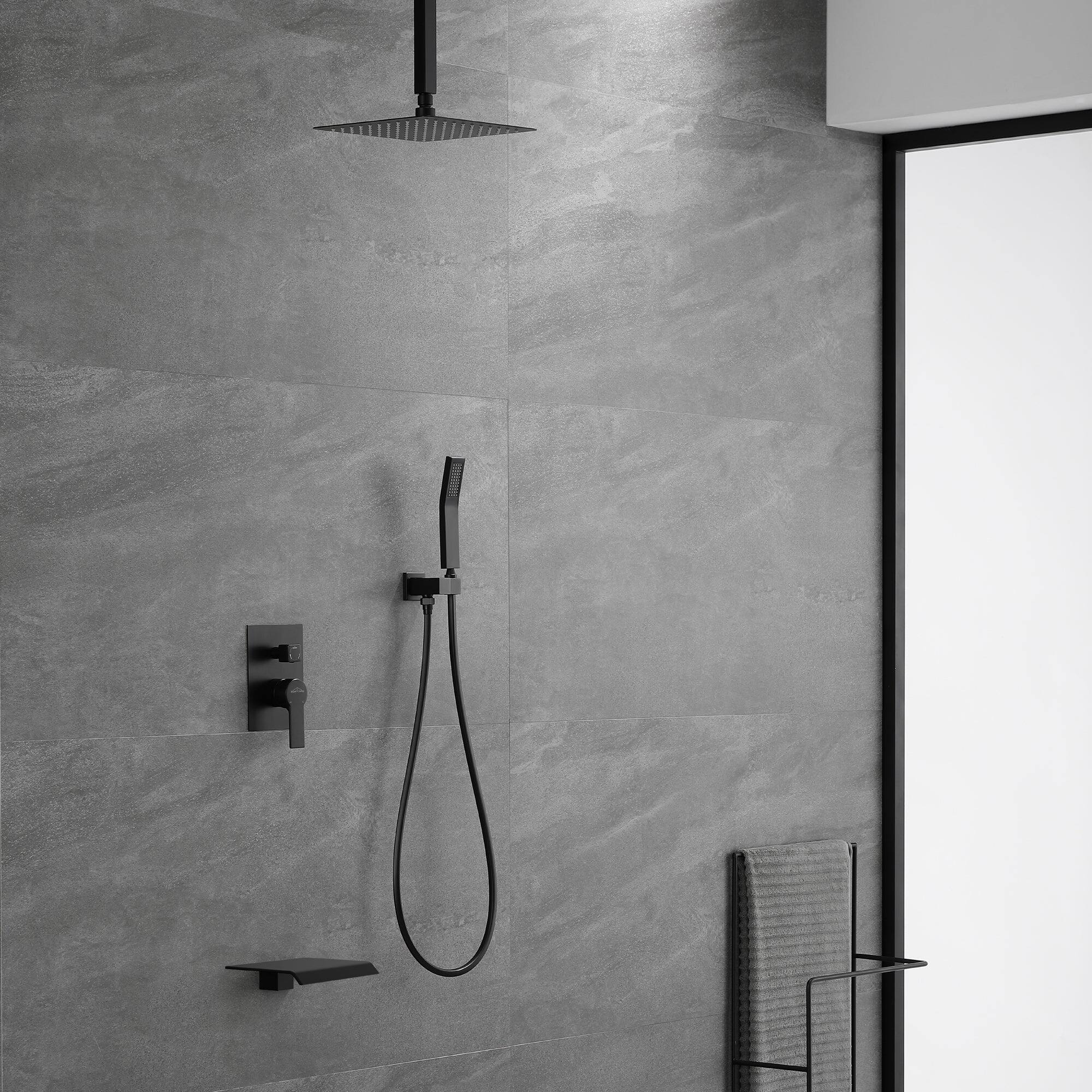 Alt View 4. Boyel Living - Ceiling Mount Single-Handle 1-Spray Tub and Shower Faucet in Matte Black - 10 Inch (Valve Included) - Matte Black.