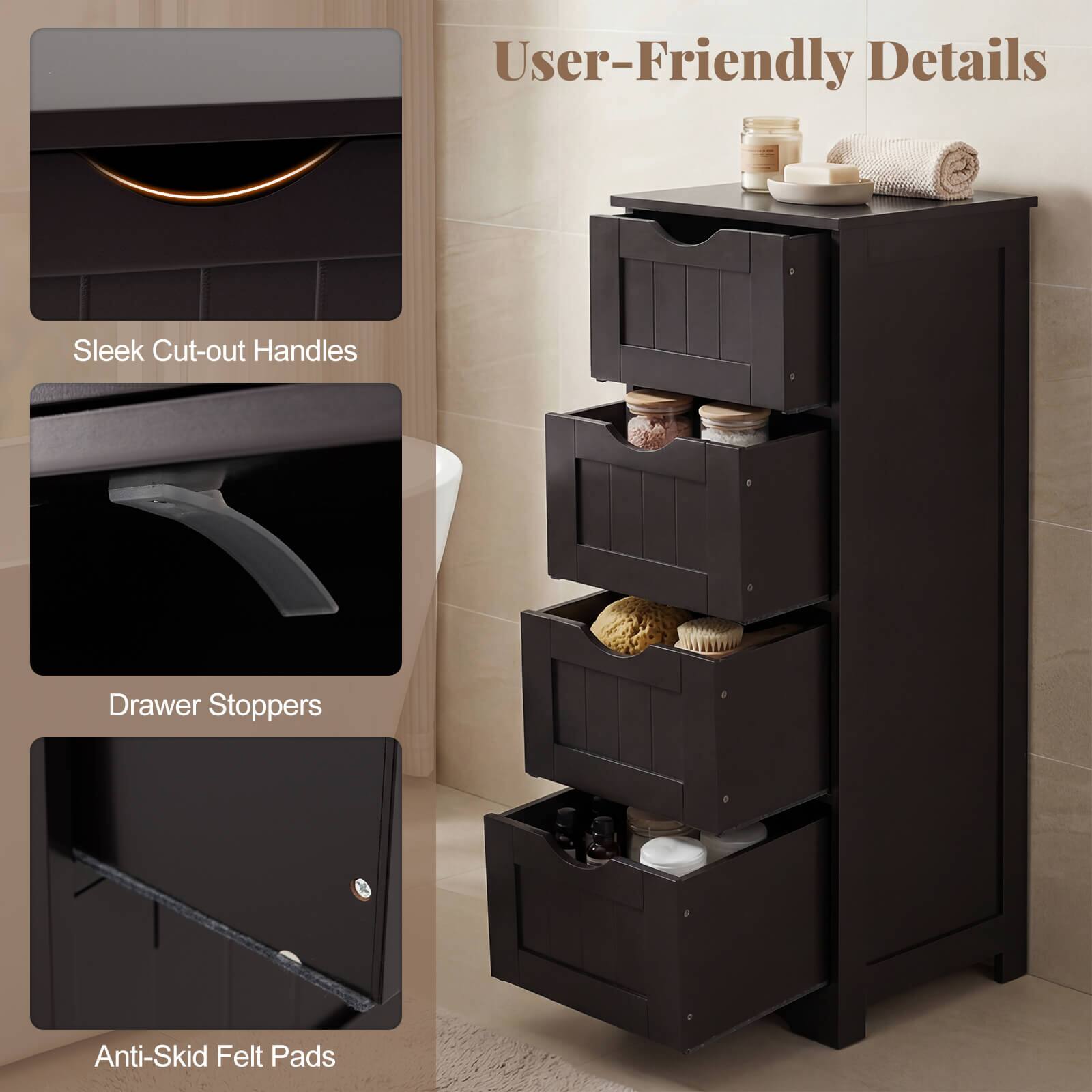 User-Friendly Details

- Sleek Cut-out Handles
- Drawer Stoppers
- Anti-Skid Felt Pads