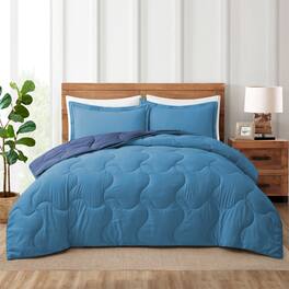 Peace Nest - 3-Piece Lightweight Reversible Down Alternative Comforter Sets with Pillowcases - Light Blue/Navy Blue