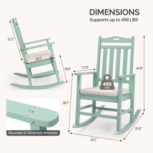 DIMENSIONS  
Supports up to 450 LBS  

- 25.5"  
- 20.5"  
- 18.9"  
- 21.8"  
- 44.9"  
- 28.7"  
- 2.8"  

Rounded & Widened Armrests  

- 35.8"  
- 26.2"