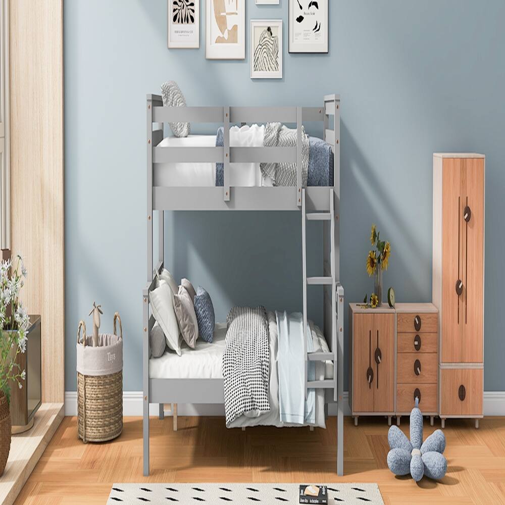 Alt View 3. Loheer - Loheer Twin Over Full Bunk Bed with Ladder and Guardrail Gray - Gray.