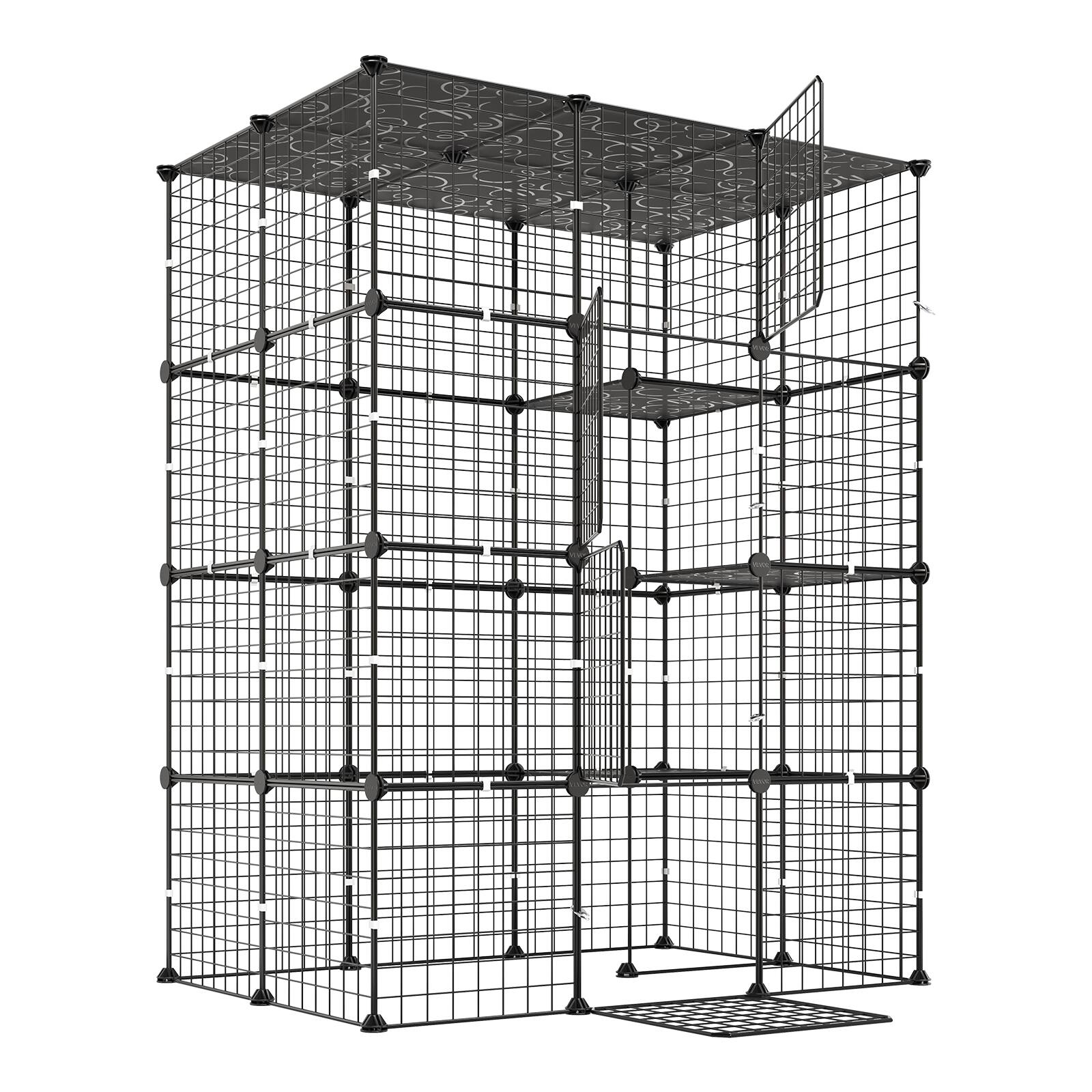 Alt View 5. VEVOR - Cat Cage 4-Tier 40.98"x27.99"x55" DIY Cat Playpen Indoor Enclosure, Detachable Metal Wire Kennel Crate with 4 Doors - Black.