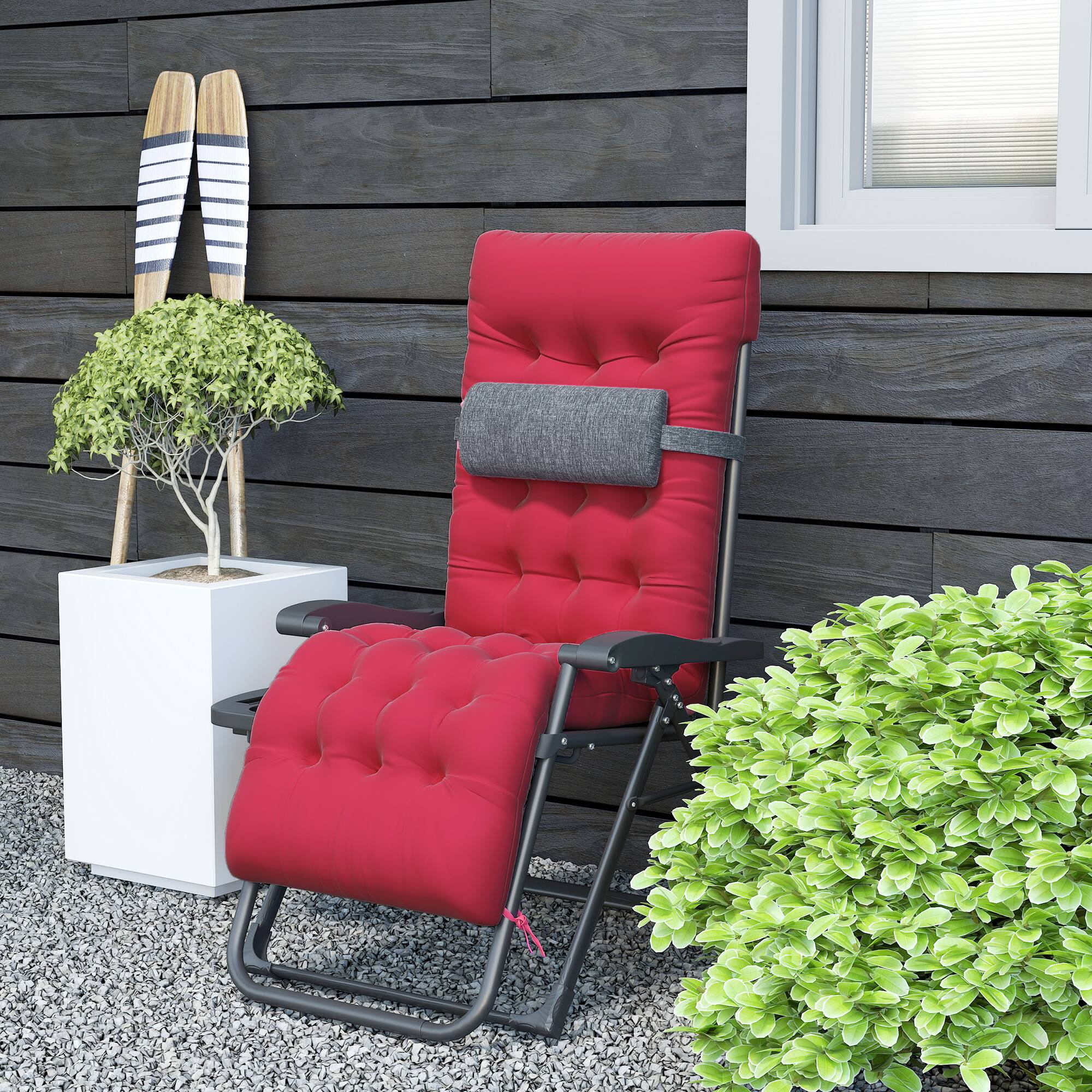 Alt View 8. Outsunny - Zero Gravity Chair, Folding Reclining Lounge Chair with Padded Cushion, Side Tray for Indoor and Outdoor - Red.