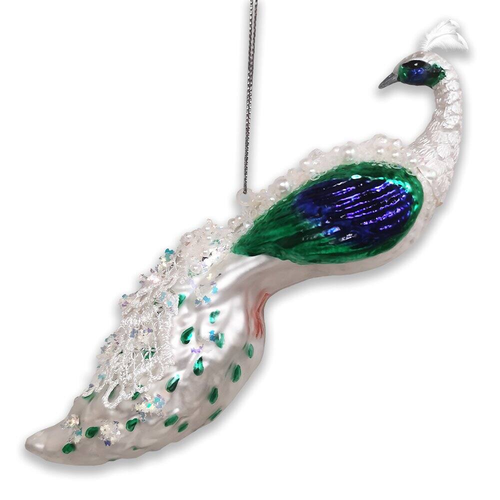 Front. OrnamentallyYou - Elegant Winter Peacock Glass Christmas Ornament - Multi-colored.