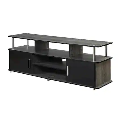 Front. FurniFact - Weathered Gray/Black TV Stand with Melamine Veneer and Sturdy Construction - Gray Black.