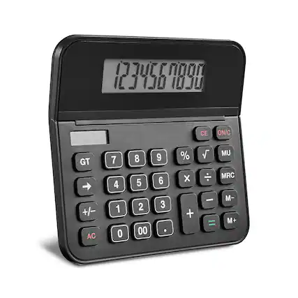 1234567890
CE
ON/C
GT + AC
7 4 1 0
8 5 2 00
9 6 3
% X +
7 UM MRC - M- = M+