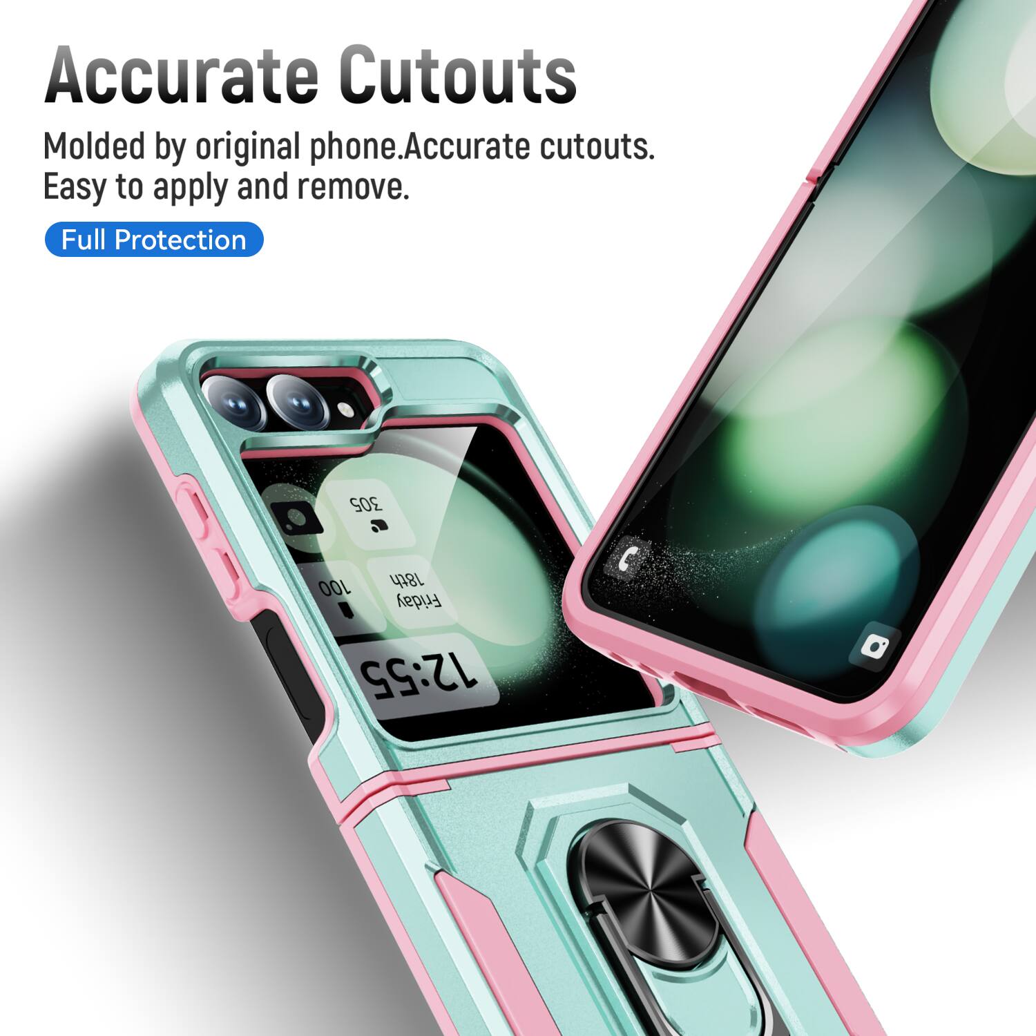 Accurate Cutouts  
Molded by original phone. Accurate cutouts.  
Easy to apply and remove.  
Full Protection